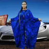 Ethnic Clothing Elegant Rompers 2023 Autumn Sexy Women's Jumpsuits O-collar Long Bat Sleeve Wide Leg Playsuits Print Design Africaine