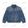 xinxinbuy Hommes designer Manteau Veste citrouille points Denim ensembles manches longues femmes bleu noir blanc M-2XL