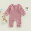 Rompertjes -08-16 Lioraitiin 0-18M geboren Baby Baby Meisje Jongen Herfst Romper Lange Mouwen Effen O-hals Jumpsuit 4 Kleuren 230606