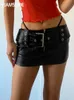 Skirts IAMSURE Sexy Slim Pu Leather Skirt Below The Navel With Sashes Cool Retro Zipper Mini Women Summer Streetwear Ladies 230607