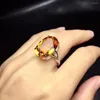 Cluster Rings Natural And Real Citrine Stone Solid 925 Silver Gemstone Ring For Women's Wedding Party Elegant Jewelry