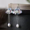 Dangle Earrings Pure S925 Silver Jewelry Fashionable Enamel Natural Jade Peony Flower Woman 925 Female Pearl