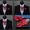 Neckband Högkvalitet Fashion Handgjorda Red Diamond Bow Tie Wedding Collar Bowtie Brosch Pocket Handduk Square Set presenter för män Tillbehör 230605