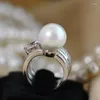 Cluster Rings ASHIQI Real Big 10-11mm Perfectly Round Freshwater Pearl For Women 925 Sterling Silver Jewelry With Crystal Wedding