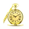 Reloj IME Movimiento de cuarzo Fob Relojes de bolsillo con cadena Cazador completo Caja dorada Patrón floral grabado 6 piezas291q