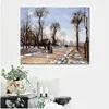 Impressionistische Landschafts-Leinwandkunst, Straße, Winter, Sonnenlicht und Schnee, Camille Pissarro, Gemälde, handgefertigtes Kunstwerk für die Hotellobby