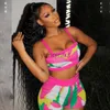 Women's Two Piece Pants Adogirl Color Patchwork Knitted 2 Piece Sets Women Sexy Camisole Crop Top And Shorts Highly Stretchy Night Clubwear Suits J230607