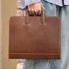 Pastas de couro genuíno vintage maleta para laptop de 13,3" 12,9" tablet bolsa de mão organizador de portfólio de negócios escritório de viagem