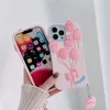 HOLESAEL Free DHL 3D Cartoon Pink Balloon Case för iPhone 14 13 12 11 Pro XS Max XR X 6S 7 8 Plus mjuk silikontelefonöverdrag med Lanyard Rabbit Girl Gift