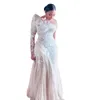 Ретро кружевные аппликации линии свадебные платья свадебные платья оболочка одно плечо Саудовская Аравия Иллюзия прозрачная длинная рукава