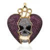 Pendentif Colliers Nouvelle Mode 18K Or Hip Hop Personnalisé Squelette Coeur Brisé Chaîne Collier Colorf Glacé Violet Cz Cubic Zir Dh1Sw