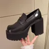 Tıknaz platform somunlar topuk patent deri slip üzerinde gündelik ayakkabılar kadın bayan ofis ayakkabıları Japon lolita siyah topuklar 2023