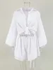 Kvinnors tvådelade byxor 2022 Kvinnor Spring Summer Bohemian Shorts Set Solid White Loose Fit Outfits Blouse Suit 2 Two Piece Set for Women J230607