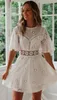カジュアルドレス2023白い夏のミニドレス半袖フックフラワーファッションバックレスフローラルパーティーの女性ローブ