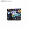 Pins Brooches Cartoon brooch art Van Gogh starry sky girl brooch badge with pearl earrings T230607