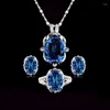 Cluster Rings Ocean Heart Sapphire Necklace Set Three Piece Jewelry Women's Accessories