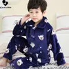 Pajamas Kids Flannel Pajama Sets Boys Girls Autumn Winter Thicken Warm Home Wear Cartoon Lapel Long Sleeve Sleeping Clothing Sets 230606