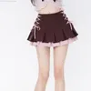 Skirts Sweet Pink Tops Brown Two Piece Sets Women's Pleated Skirt Summer Matching Short Girl Y2k Drawstring Dress