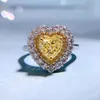 Cluster Rings Jewelry S925 Silver Heart Yellow Diamond Ring Fashion High Grade Set With 7 Women's