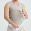 Hommes Sexy Transparent Musle gilet mâle élastique maille débardeurs transparent sous-vêtements sans manches T-shirts respirant Sport