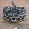 Chaîne Hommes et Femmes 4mm Perle Bleu Réglable Cristal De Bohème Guérison Wrap Déclaration Perle Bracelet 230606