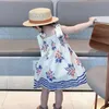 女の子のドレスガールズドレスフラワークランプ付きストライププリンセスパーティー夏の新しいファッション幼児ベビーキッズチルドレン服R230607