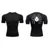 Herrt-shirts spindeltryck komprimering skjortor för män gymträning fitness underskjortor kort ärm snabb torr atletisk t-shirt topps sportkläder 230607