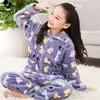 Pyjamas Enfants Flanelle Pyjama Ensembles Garçons Filles Automne Hiver Épaissir Chaud Maison Porter Dessin Animé Revers À Manches Longues Dormir Vêtements Ensembles 230606