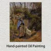 Quadro su tela Camille Pissarro Dipinto Contadina con una capra Opera d'arte fatta a mano Decorazioni vivaci per cantina