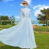 Sıradan Elbiseler Şifon Kadın Yaz Elbise Patchwork Dantel Orijinal Tasarım Uzun Kollu Tatil Tatilleri Fransız