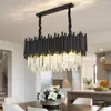 Candelabros de araña LED simples y modernos, cristal K9 para cocina, comedor, lámpara de decoración del hogar, barra de mesa rectangular de lujo, luz de suspensión