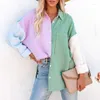 Blusas Femininas Blusa Feminina Patchwork Manga Morcego Primavera Verão Casual Camisa Longa Gola Turn-down Senhoras Oversized Top Solto Streetwear