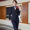 レディースツーピースパンツizicflyスタイル韓国レッドブレザーセット航空会社のスチュワーデス服フォールフィット女性パンツスーツレセプションユニフォーム