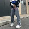 Męskie dżinsy w stylu amerykańskim Mężczyźni Dugi rozmiar druku uliczny gwiazda dżinsy Para Hip Hop High Spring i Autumn Lose Proste Pants 230606