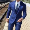 Garnitury męskie przystojny królewski niebieski garnitur szerokie lapy groom Wedding Tuxedo 3 sztuki jeden przycisk Men Men Office Formal Street Wear Blazer Masculino