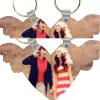 Wing Shape Key Buckle Sublimation Blanks MDF Chain DIY Pattern Metal Love Heart Car Ring Valentines Day JN08