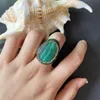 Cluster Rings 2023 Natural Malachite Electropated Leather Armband Women's Fashion Trend Luxury Light smycken