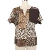 Women's Blouses High Quality Custom Patchwork Leopard Batwing Short Sleeve Notched Neck Casual Ladies Tops Shirts Blouse For Women Mother