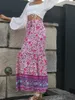 Юбки Happie Queens Женщины розовый цветочный принт пляж Bohemian плиссированная юбка Винтажная леди эластичная талия Aline Rayon Maxi Boho 230607