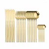 Dinnerware Sets 16pcs Gold Cutlery Set 18/10 Stainless Steel Tableware Knife Fork Spoon Flatware Dishwasher Safe Gift Box