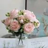Flores artificiais buquê de peônia rosa de seda vaso para decoração de casa, jardim, casamento, plantas falsas decorativas, material de guirlanda de natal