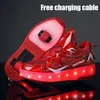 Sneakers Children One Two Wheels Luminous Glowing Sneakers Gold Pink Led Light Roller Skate Shoes Kids Led Shoes Boys Girls USB Charging 230606