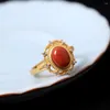 Cluster Rings S925 Sterling Silver Gold-Plated Inlaid Southern Red Agate Zircon Lace Ring Fashion Retro Women's