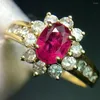 Cluster Rings Ruby Ring Pure 14 K Gold Jewelry Real Natural 0.95ct Red Diamond Anniversary Female's For Women's Fine