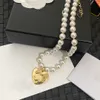 High-end 18K Gold Plated Brass Copper Heart Pendant Necklace Women Designer Brand Letter Necklaces Choker Chain Crystal Imitation Pearl Wedding Jewelry Gifts