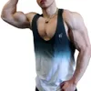 Men's Casual Sports Comfort Vest Sexy U-shaped Neck Tank Top Sleeveless Gradient Color Gym Fitness Breathable Quick Dry