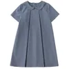 Mädchenkleider Sommer Mädchen Kleid Solide Lose Peter Pan Kragen für Blau Niedliche Lässige Mädchenkleidung 7 9 10 11 R230607