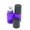 5 uds rodillo recargable botella de vidrio púrpura-azul con acero inoxidable pequeño rollo de muestra de aceite esencial de 2ml en 85EZ