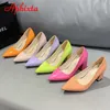 aphixta new 2.9inch Poinded Tou Patent Leather Shoes Women Pumps Purple Colorful Thick Heels Work Toed Toe Heels Plusサイズ50