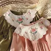 Girl's Dresses Vintage Embroidery Cotton And Linen Girls Dress Spring New Flowers Lapel Long-Sleeved Kids Princess WT842